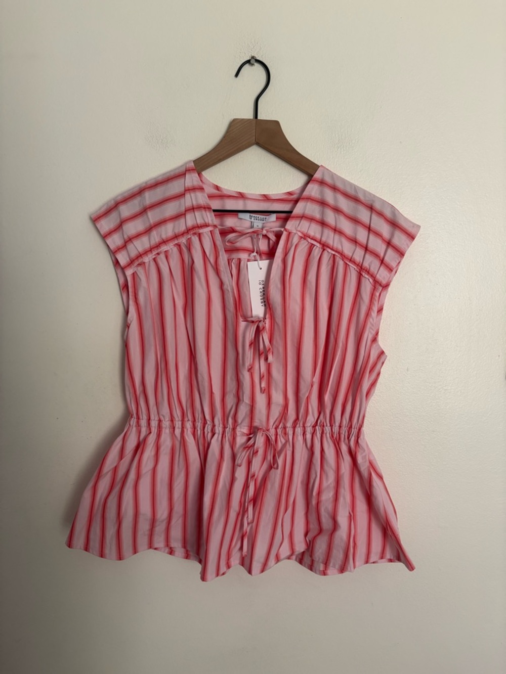 10 Crosby Derek Lam Pink Coral Striped Tie-Front Peplum Top Women’s Medium Boho